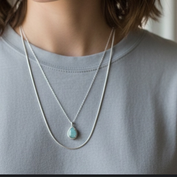 Kendra Scott Jewelry - Kendra Scott Silver  multi stran Necklace with Amazonite Pendant NWT